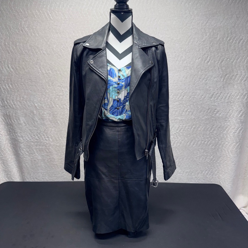 Diesel Womens Black Leather Moto Biker Jacket Belted Asymmetric Zip L-GIORGY-A
